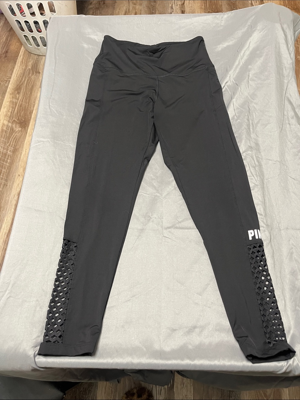 PINK Victoria's Secret Black Lattice-Trim High-Rise Leggings